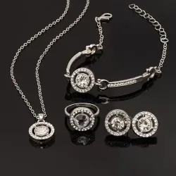 Luxury Sparkle Round Zircon Necklace Stud Earring Set (4 pcs)